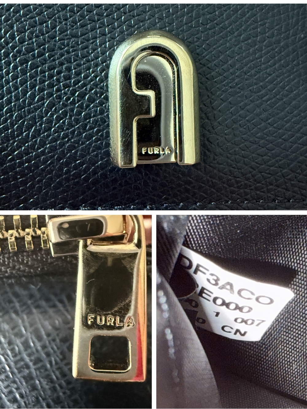 LOW ST. SEMI-Furla Black Leather Card Case Wallet Zip Coin Pocket Arco Logo - Picture 4 of 7